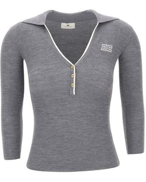 Elisabetta Franchi Ribbed Knit Polo Shirt - Grey