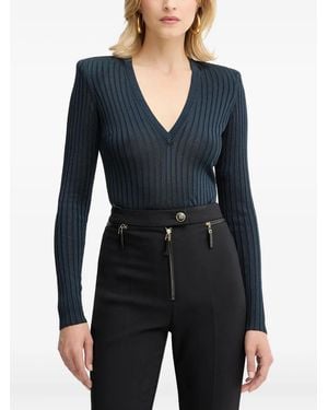 Elisabetta Franchi V-Neck Ribbed Knitwear - Blue