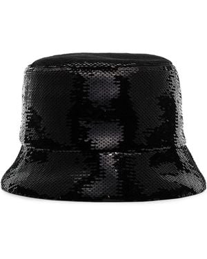 Prada Logo-Embellished Sequined Bucket Hat - Black