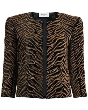 Balmain Velvet Jacket With Tiger Embroidery - Black