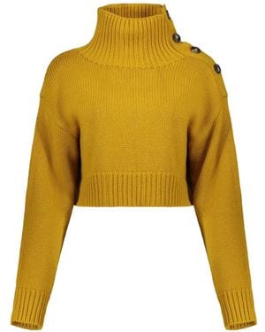 Yves Salomon High-Collar Cropped Sweater - Yellow