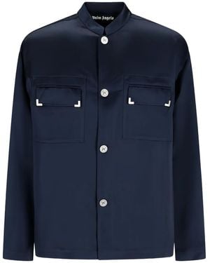 Palm Angels Long-Sleeve Flap-Pocket Shirt - Blue