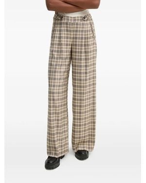 INTROPIA Button Checked Pants - Natural