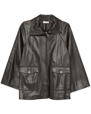 Liviana Conti Leather Raglan-Sleeve Jacket - Black