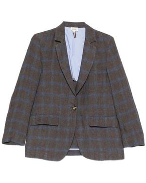 Diega Check-Pattern Single-Breasted Blazer - Gray