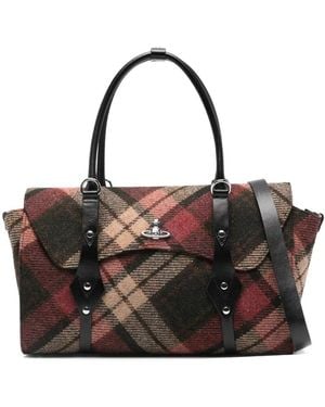 Vivienne Westwood Harris Tweed Check Tartan Tote Bag - Black