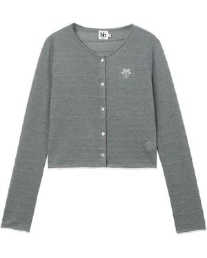 B+ AB Embroidery Cropped Cardigan - Gray