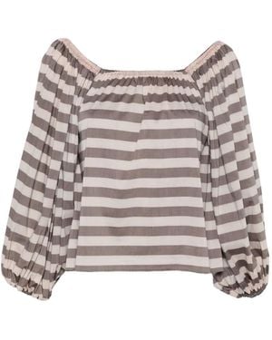 CAMILLA Striped Off-Shoulder Top - Gray