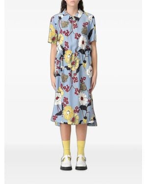 Marni Midi-Jurk Met Trekkoordtaille En Bloemen-Print - Blauw