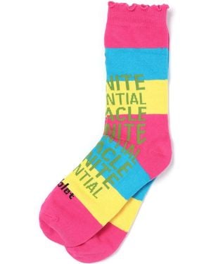 Doublet Slogan-Print Striped Socks - Pink