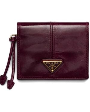 Prada Soft Lux Patent-Leather Logo-Plaque Wallet - Purple