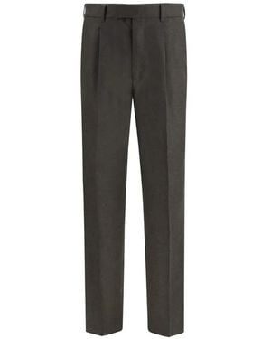 ZEGNA Pleated Straight-Leg Trousers - Grey