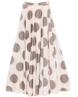 CAMILLA Polka-Dot Pleated Maxi Skirt - White