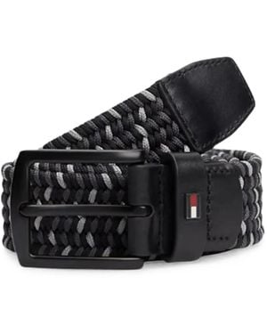 Tommy Hilfiger Denton Braided Leather-Trim Belt - Black