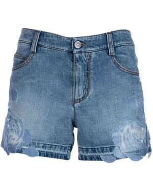Ermanno Scervino Floral-Detail Denim Shorts - Blue
