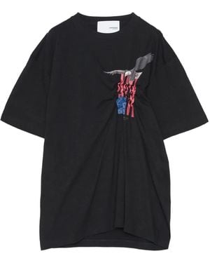 Yoshio Kubo Eagle-Print Ruched T-Shirt - Black