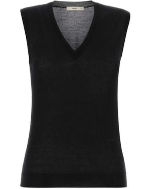 Fendi V-Neck Cashmere Top - Black