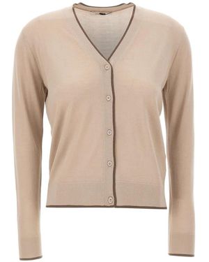 Max Mara V-Neck Contrast-Trim Cardigan - Natural