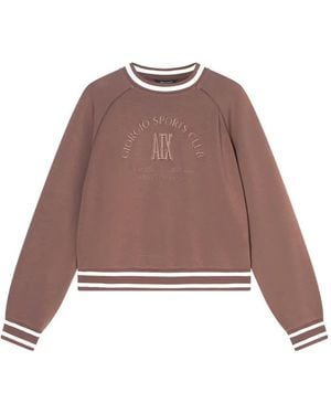 ARMANI EXCHANGE Logo-Embroidered Striped-Trim Sweater - Brown