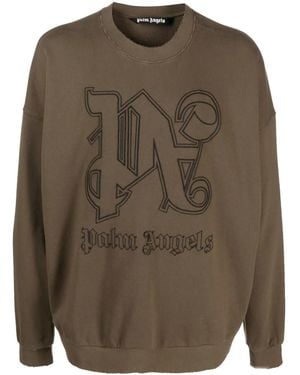 Palm Angels Sweatshirt Mit Logo-Stickerei - Grün