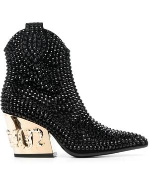 Philipp Plein Gothic Plein 80Mm Leather Boots - Black