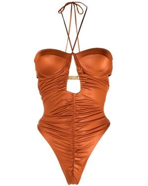 Gcds One-piece Swimsuit With American Neckline - Orange