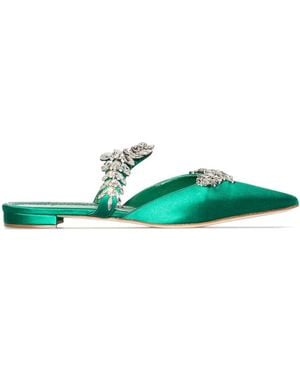 Manolo Blahnik Lurum Crystal-Embellished Mules - Green