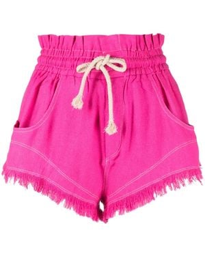 Isabel Marant Drawstring Frayed Silk Shorts - Pink