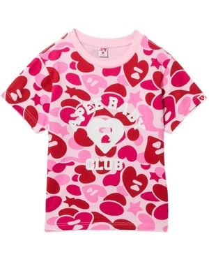 AAPE BY A BATHING AP Heart-Logo Camouflage-Print T-Shirt - Pink