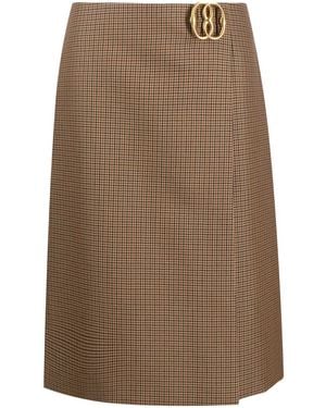 Bally Logo-Plaque Check-Pattern Skirt - Brown