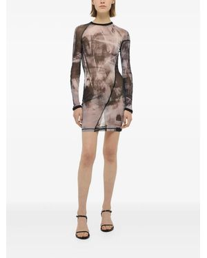 Helmut Lang Long-Sleeve Printed Mini Dress - Natural