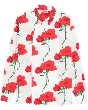 KENZO Floral-Print Asymmetric-Front Shirt - Red
