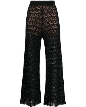 Liu Jo Open-Knit Flared Cropped Trousers - Black