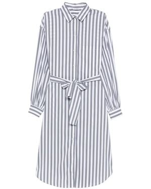 Caliban Robe Rayée À Taille Ceinturée - Blanc