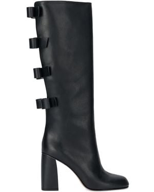 Red(V) Bow Detail Boots - Black
