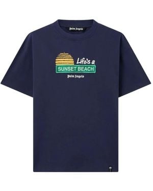 Palm Angels Sunset Signal Graphic-Print T-Shirt - Blue