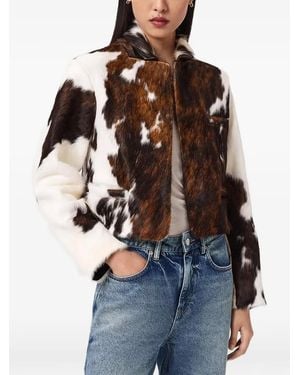 AllSaints Apton Dapple Cow-Print Cropped Jacket - Blue
