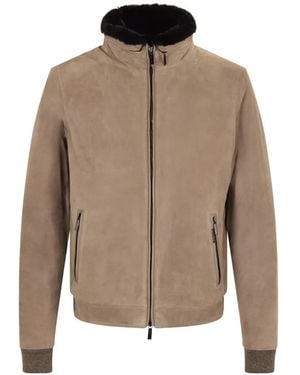 Moorer Zip-Fastening Bomber Jacket - Brown