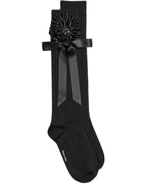 Simone Rocha Chaussettes Haute À Détail De Rosette En Ruban - Noir