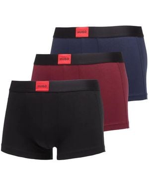HUGO Set De Tres Bóxeres Con Logo En La Cinturilla - Rojo