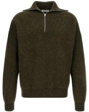 Jil Sander Ribbed Half-Zip Jumper - Green