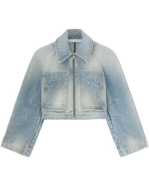 Palm Angels Paris Distressed Cropped Denim Jacket - Blue