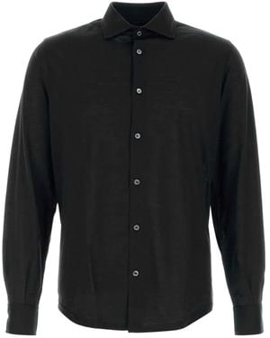 Fedeli Wool Long-Sleeve Shirt - Black