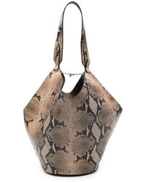 KHAITE Small Lotus Snake-Effect Tote Bag - Metallic