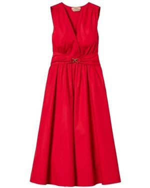 Twinset Robe Mi-Longue Ceinturée À Col V - Red