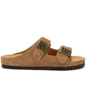 Scholl Buckle-Fastening Suede Sandals - Brown