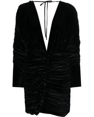 Amen Floral-Appliqué Ruched Minidress - Black