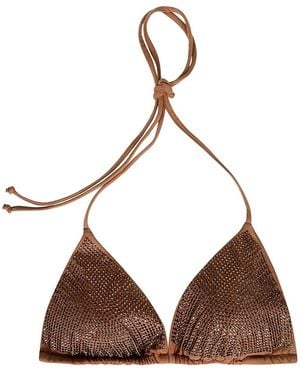 Mc2 Saint Barth Sequin-Embellished Triangle Bikini Top - Brown