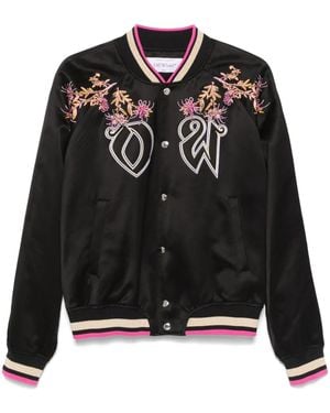 Off-White c/o Virgil Abloh Eagle Embroidered Satin Bomber Jacket - Black