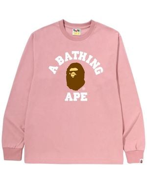 A Bathing Ape Logo-Print Long-Sleeve T-Shirt - Pink